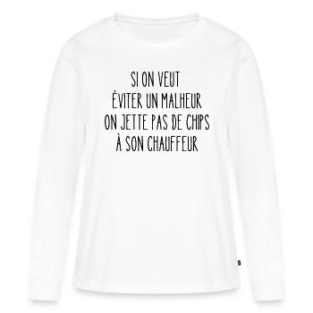 on jette pas de chips à son chauffeur - T-shirt manches longues Premium bio Femme - blanc - Devant - Julia (174cm)