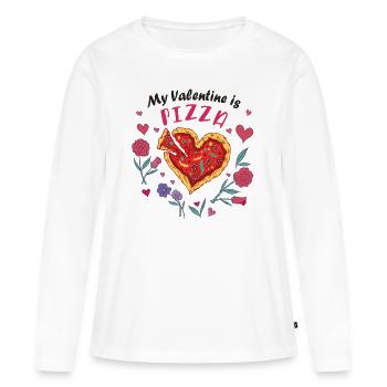Mein Valentin ist Pizza - Frauen Premium Bio Langarmshirt - Weiß - Vorne - Julia (174cm)