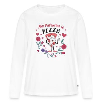 Mein Valentin ist Pizza - Frauen Premium Bio Langarmshirt - Weiß - Vorne - Julia (174cm)