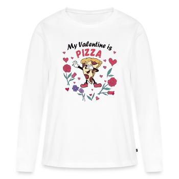Mein Valentin ist Pizza - Frauen Premium Bio Langarmshirt - Weiß - Vorne - Julia (174cm)