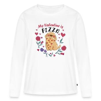 Mein Valentin ist Pizza - Frauen Premium Bio Langarmshirt - Weiß - Vorne - Julia (174cm)