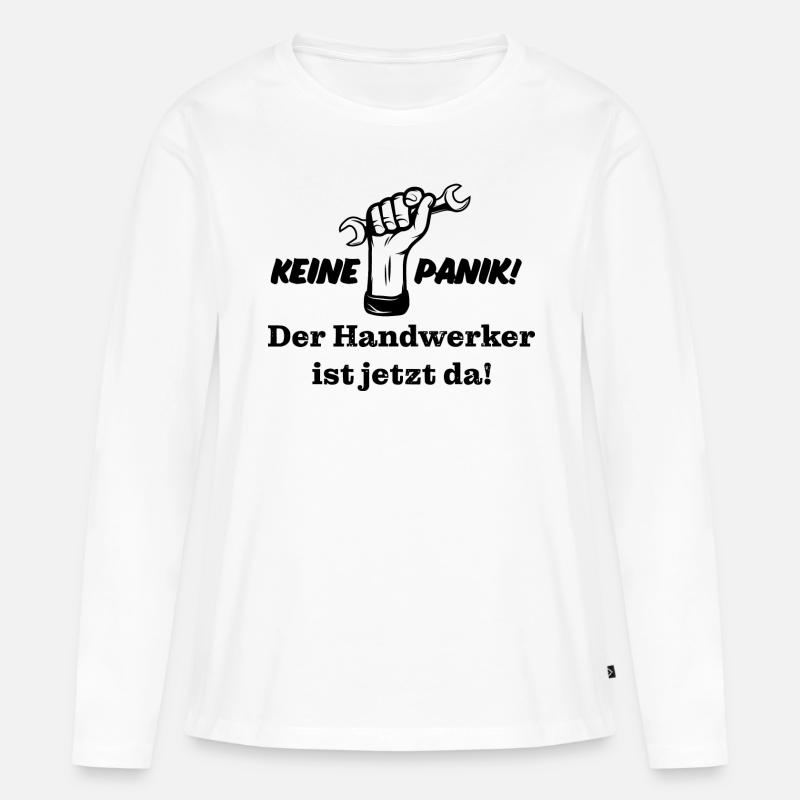 Keine Panik! Der Handwerker ist da! Technik, Azubi - Frauen Premium Bio Langarmshirt - Weiß