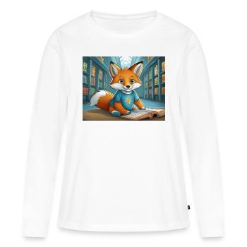 mignon petit renard démon de la vie quotidienne - est en train de lire - T-shirt manches longues Premium bio Femme - blanc - Devant - Julia (174cm)