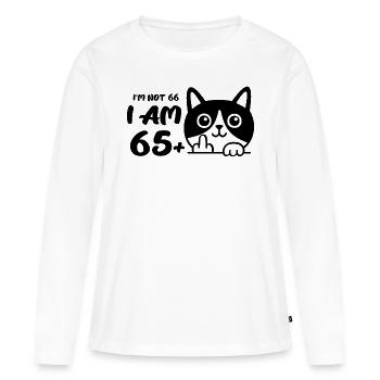 Ich bin nicht 66, ich bin 65 plus 1 Mittelfinger Katze Flip - Frauen Premium Bio Langarmshirt - Weiß - Vorne - Julia (174cm)