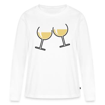 2 verres à vin blanc (vin blanc / vin / rond ouvert 2C) - T-shirt manches longues Premium bio Femme - blanc - Devant - Julia (174cm)