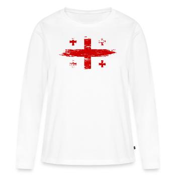 Drapeau géorgien utilisé - T-shirt manches longues Premium bio Femme - blanc - Devant - Julia (174cm)