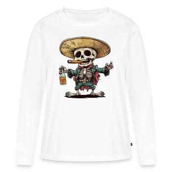 Squelette Crâne Crâne Cigare Liqueur - T-shirt manches longues Premium bio Femme - blanc - Devant - Julia (174cm)