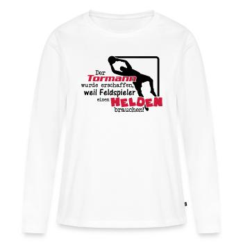 Tormann - Held des Fußballplatzes - Frauen Premium Bio Langarmshirt - Weiß - Vorne - Julia (174cm)