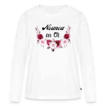 nounou en or Couronne de fleurs - T-shirt manches longues Premium bio Femme - blanc - Devant - Julia (174cm)