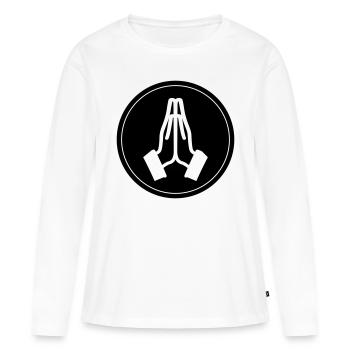 Cercle des mains de prière - T-shirt manches longues Premium bio Femme - blanc - Devant - Julia (174cm)