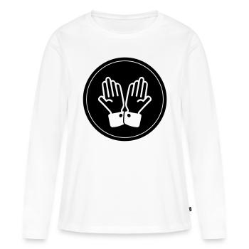 Cercle de prière des mains - T-shirt manches longues Premium bio Femme - blanc - Devant - Julia (174cm)