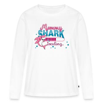 Mama Shark charge... Annonce de grossesse bébé - T-shirt manches longues Premium bio Femme - blanc - Devant - Julia (174cm)