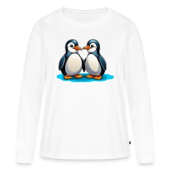 Deux pingouins - T-shirt manches longues Premium bio Femme - blanc - Devant - Julia (174cm)