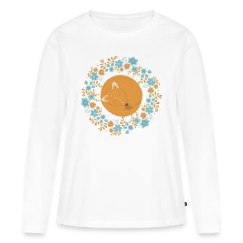 Schlafender Fuchs im Blütenkranz für Naturliebhabe - Frauen Premium Bio Langarmshirt - Weiß - Vorne - Julia (174cm)