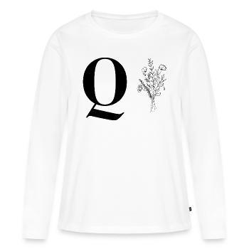 Minimalistisches Blumenmuster - Frauen Premium Bio Langarmshirt - Weiß - Vorne - Julia (174cm)