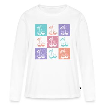 Cerises, couleurs vives de l’été - T-shirt manches longues Premium bio Femme - blanc - Devant - Julia (174cm)