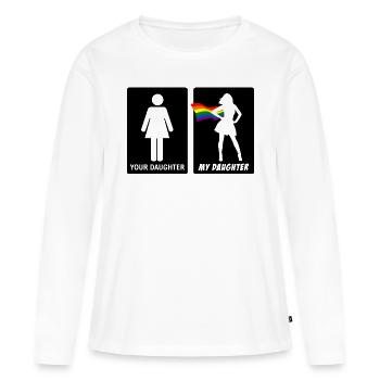 Fille lesbienne Mère Père LGBT Lesbienne CSD - T-shirt manches longues Premium bio Femme - blanc - Devant - Julia (174cm)