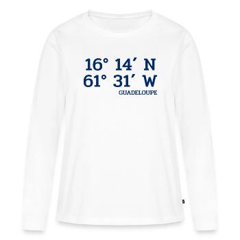 Coordonnées Guadeloupe - Coordonnées - Caraïbes - T-shirt manches longues Premium bio Femme - blanc - Devant - Julia (174cm)