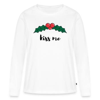 Embrasse-moi - sous le gui - T-shirt manches longues Premium bio Femme - blanc - Devant - Julia (174cm)