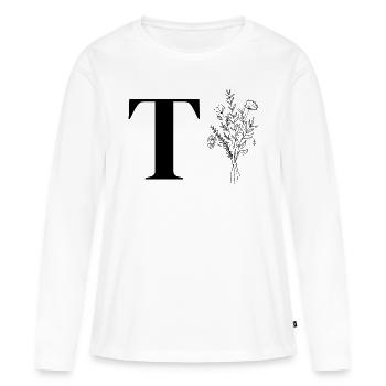 Minimalistisches Blumenmuster - Frauen Premium Bio Langarmshirt - Weiß - Vorne - Julia (174cm)