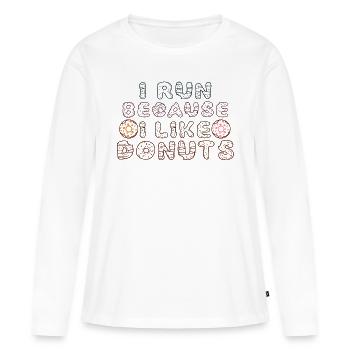 Je cours parce que j’aime les beignets - T-shirt manches longues Premium bio Femme - blanc - Devant - Julia (174cm)