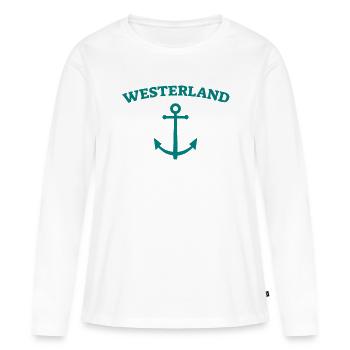 Westerland - Sylt - Mer du Nord - Ancre - Mouette - Île - T-shirt manches longues Premium bio Femme - blanc - Devant - Julia (174cm)