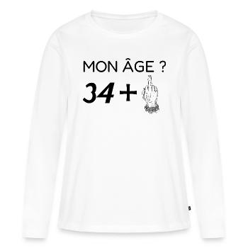 mon âge 35 - T-shirt manches longues Premium bio Femme - blanc - Devant - Julia (174cm)
