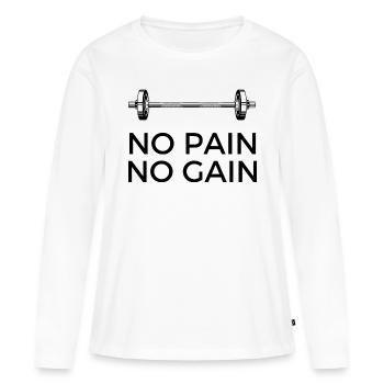 Pas de douleur, pas de gain - avec du poids - T-shirt manches longues Premium bio Femme - blanc - Devant - Julia (174cm)