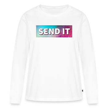 SEND IT Boxlogo - Frauen Premium Bio Langarmshirt - Weiß - Vorne - Julia (174cm)