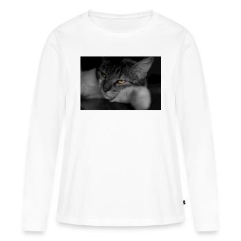 le chat au regard terrible - T-shirt manches longues Premium bio Femme - blanc - Devant - Julia (174cm)