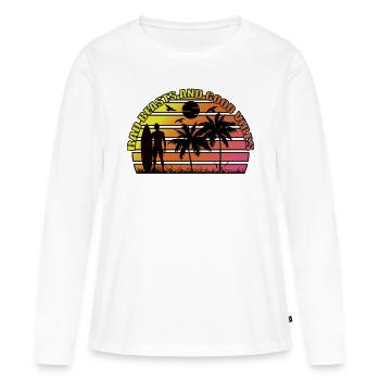 T-shirt Surfer fait de jersey doux et de vibrations estivales - T-shirt manches longues Premium bio Femme - blanc - Devant - Julia (174cm)