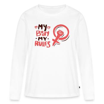 L’émancipation du pouvoir des femmes - T-shirt manches longues Premium bio Femme - blanc - Devant - Julia (174cm)