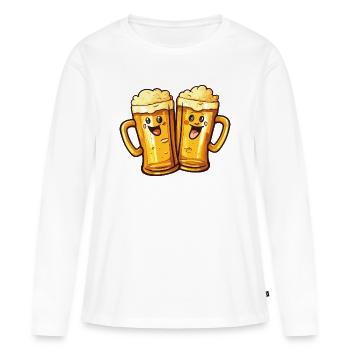 Chopes à bière drôles Rire Bière Boire de l’alcool Humour - T-shirt manches longues Premium bio Femme - blanc - Devant - Julia (174cm)