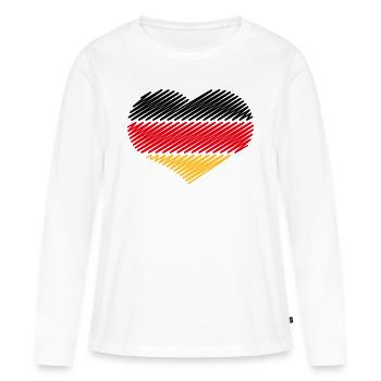 Coeur Noir Rouge Or (Croquis du drapeau de l’Allemagne) - T-shirt manches longues Premium bio Femme - blanc - Devant - Julia (174cm)