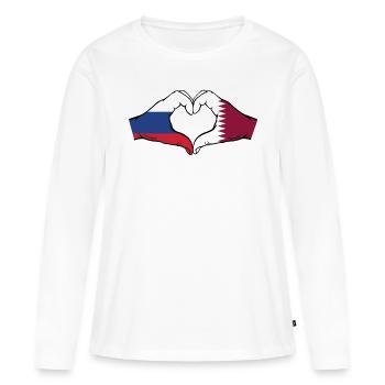 Russia Qatar Flag Hands Heart Shape - Women's Premium Organic Long Sleeve Shirt - white - Front - Julia (174cm)