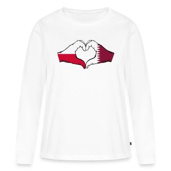Pologne Qatar drapeau mains coeur - T-shirt manches longues Premium bio Femme - blanc - Devant - Julia (174cm)