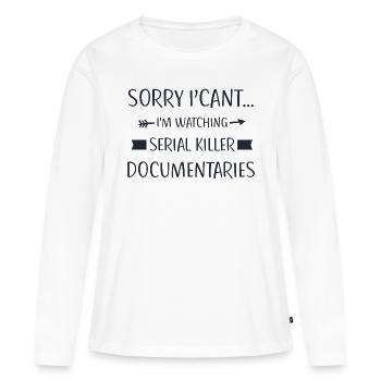 Humour introverti – Documentaires sur les tueurs en série - T-shirt manches longues Premium bio Femme - blanc - Devant - Julia (174cm)