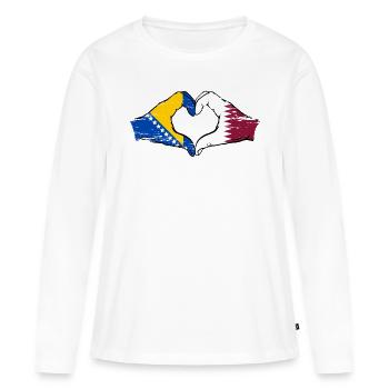 Bosnie Qatar drapeau mains forme coeur utilisé - T-shirt manches longues Premium bio Femme - blanc - Devant - Julia (174cm)
