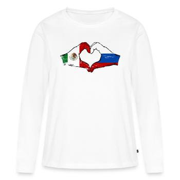 Mexique Russie Drapeau Mains Coeur Forme Utilisé - T-shirt manches longues Premium bio Femme - blanc - Devant - Julia (174cm)