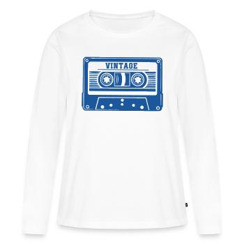 Cassette audio vintage - T-shirt manches longues Premium bio Femme - blanc - Devant - Julia (174cm)