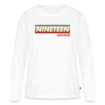 Cadeau de 19e anniversaire Dix-neuf - T-shirt manches longues Premium bio Femme - blanc - Devant - Julia (174cm)