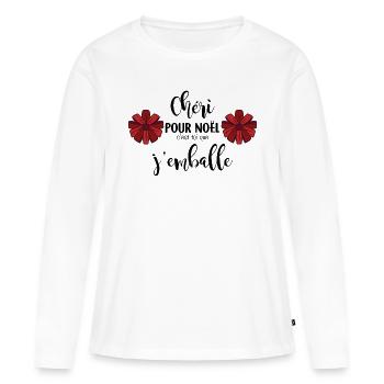 Chéri pour Noêl Toi que j'emballe - T-shirt manches longues Premium bio Femme - blanc - Devant - Julia (174cm)