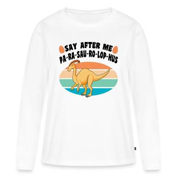 Dino - Frauen Premium Bio Langarmshirt - Weiß - Vorne - Julia (174cm)