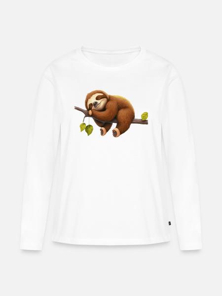 Schlafendes Faultier liegt auf einem Ast - Frauen Premium Bio Langarmshirt - Weiß