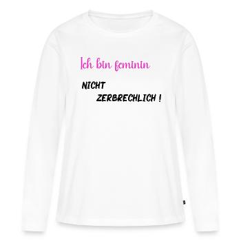 Ich bin feminin, nicht zerbrechlich - PNK BLK - Frauen Premium Bio Langarmshirt - Weiß - Vorne - Julia (174cm)