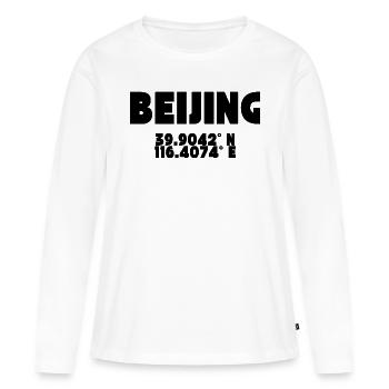Pékin - Concevoir avec des coordonnées - T-shirt manches longues Premium bio Femme - blanc - Devant - Julia (174cm)