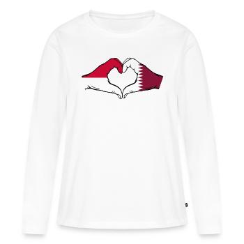 Monaco Qatar Flag Hand Heart Shape - Women's Premium Organic Long Sleeve Shirt - white - Front - Julia (174cm)