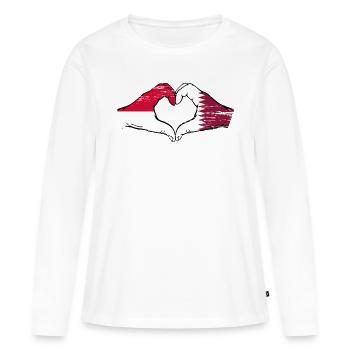 Drapeau Monaco Qatar main coeur Utilisé - T-shirt manches longues Premium bio Femme - blanc - Devant - Julia (174cm)