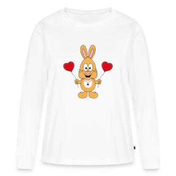 HASE - LUFTBALLONS - HERZEN - LIEBE - LOVE - Frauen Premium Bio Langarmshirt - Weiß - Vorne - Julia (174cm)
