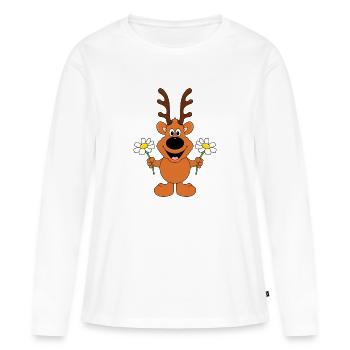 REH - BLUMEN - TIER - KINDER - BABY - LIEBE - Frauen Premium Bio Langarmshirt - Weiß - Vorne - Julia (174cm)